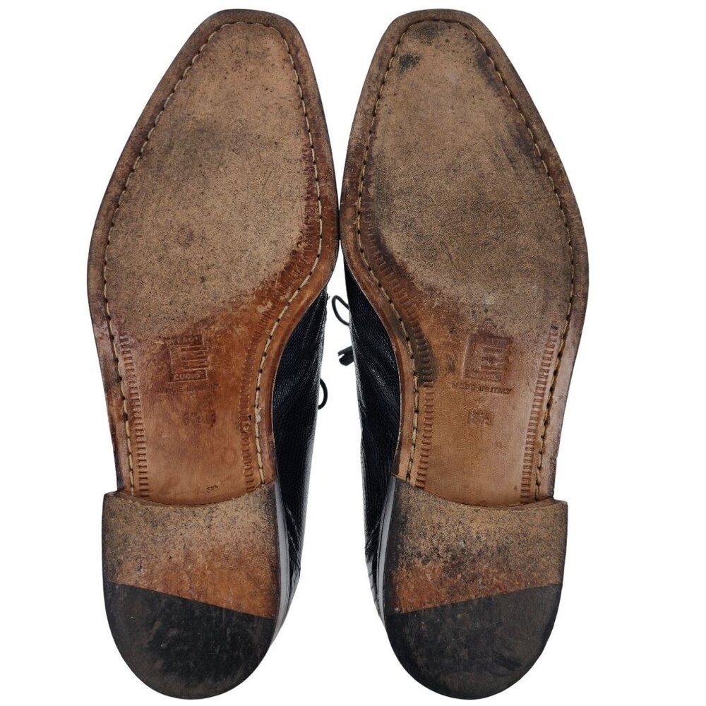 Vintage David Eden Exotic Teju Lizard Navy Blue Dress Shoes Men Size 8.5 Oxfords - Picture 3 of 13